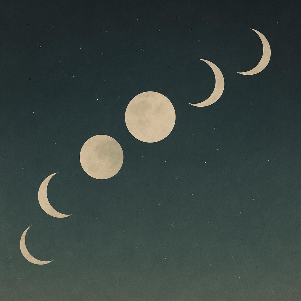 an artistic representation of the moon phases across a night sky